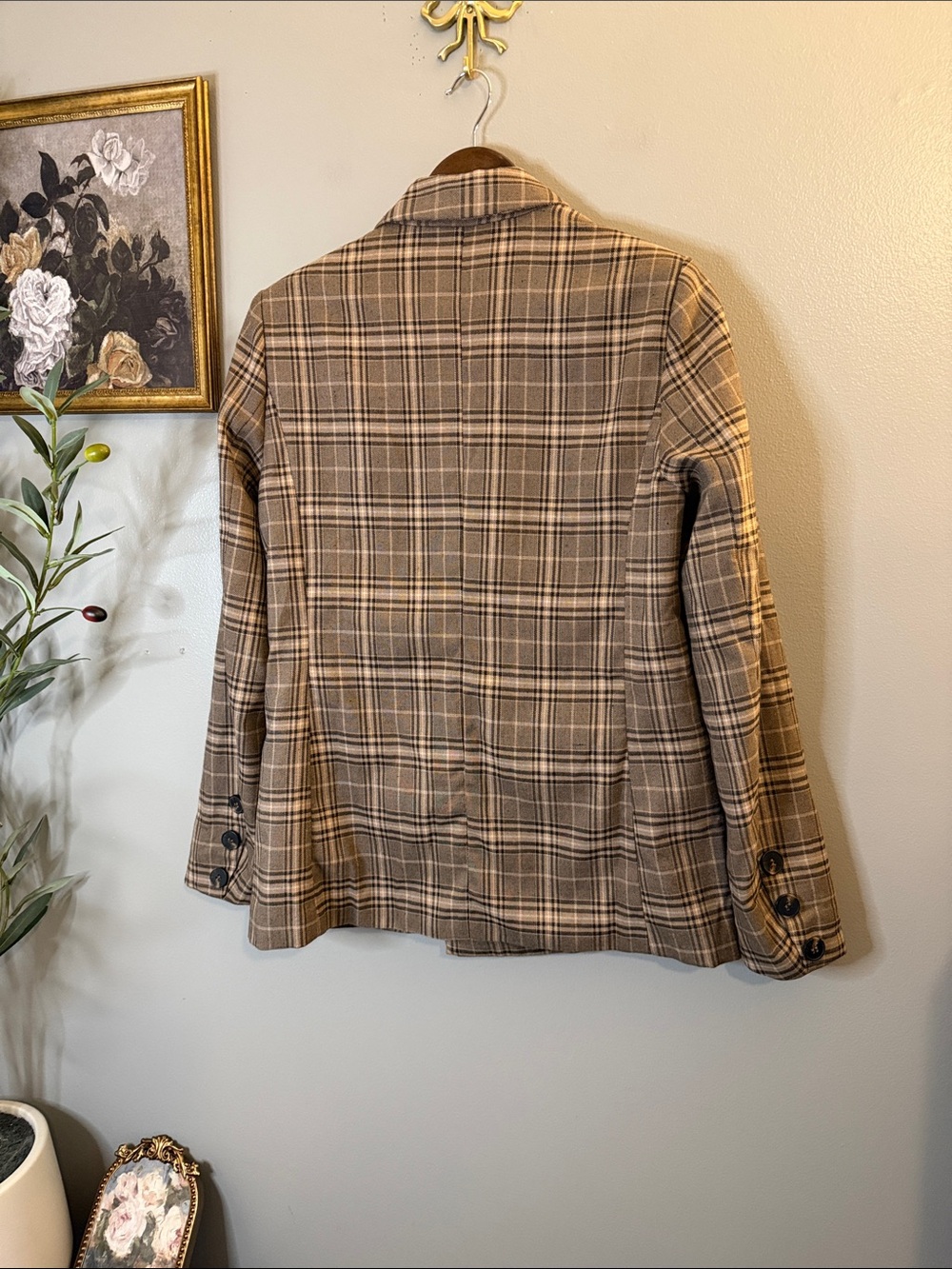 Listicle Plaid Double Breasted Blazer S Brown Academia Equestrian Preppy - Picture 7 of 8